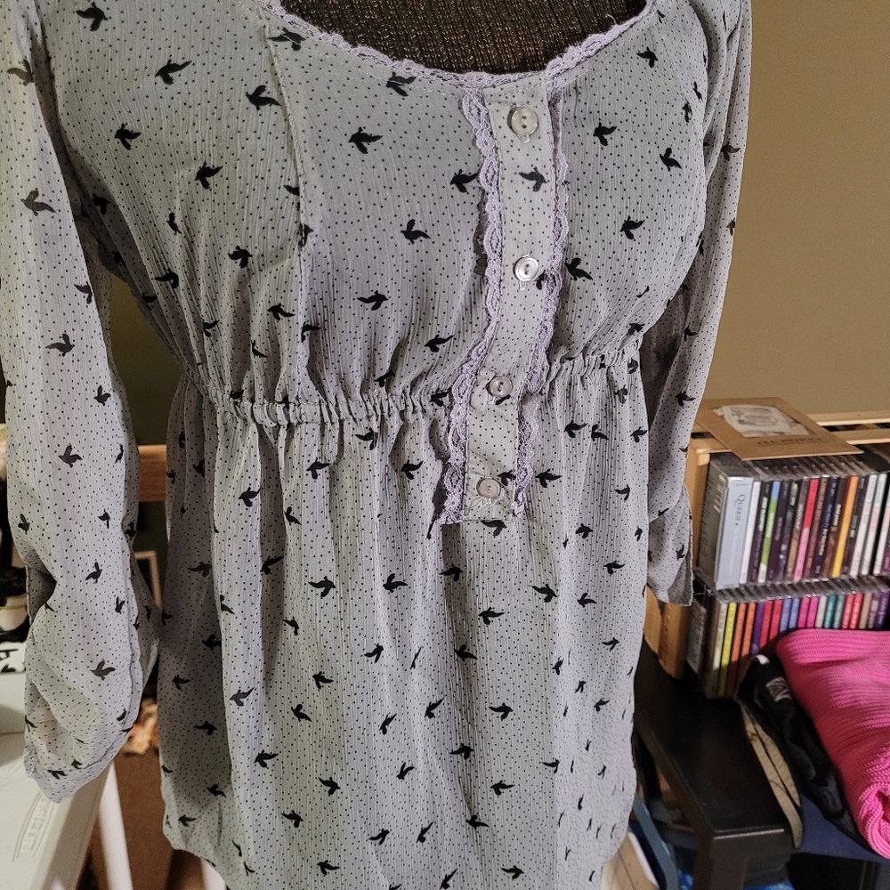 Black Bird Peasant Top/Tunic